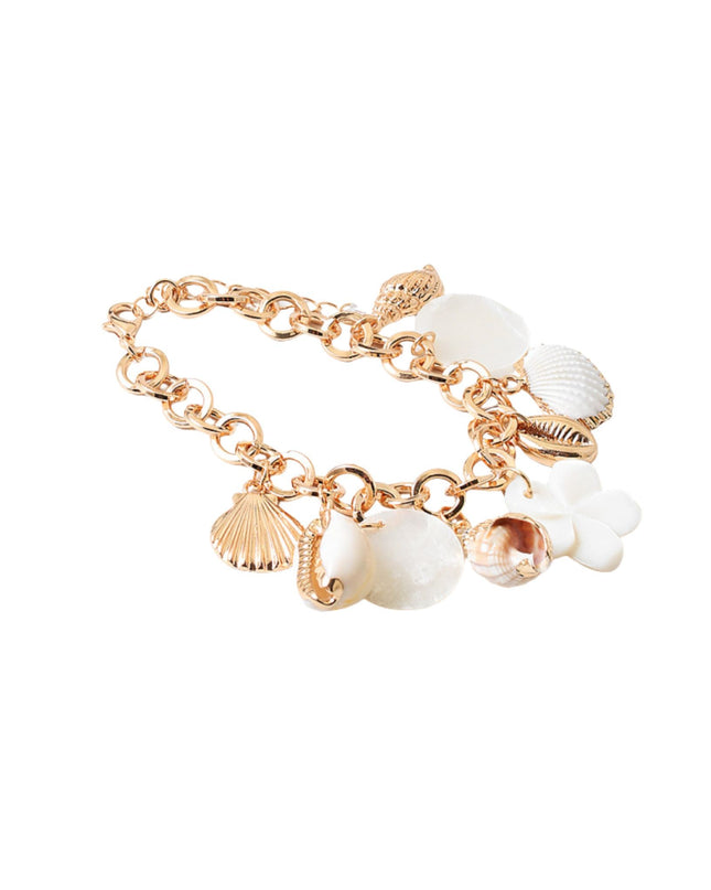Metal Seashell Puka White Shell Flower Charm Chain Link Bracelet