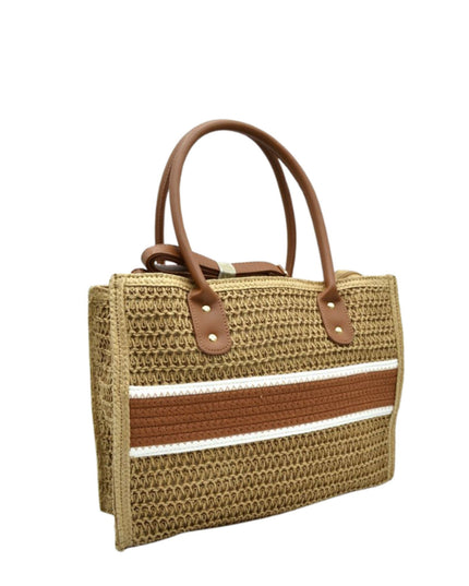 Middle Crochet Stripe Straw Shoulder Bag