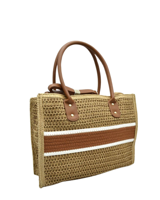 Middle Crochet Stripe Straw Shoulder Bag