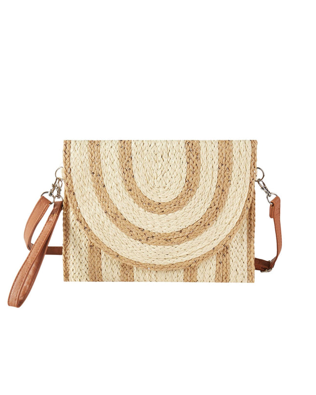Sequins Two Tone Straw Envelope Crossbody Wristlet Clutch Bag