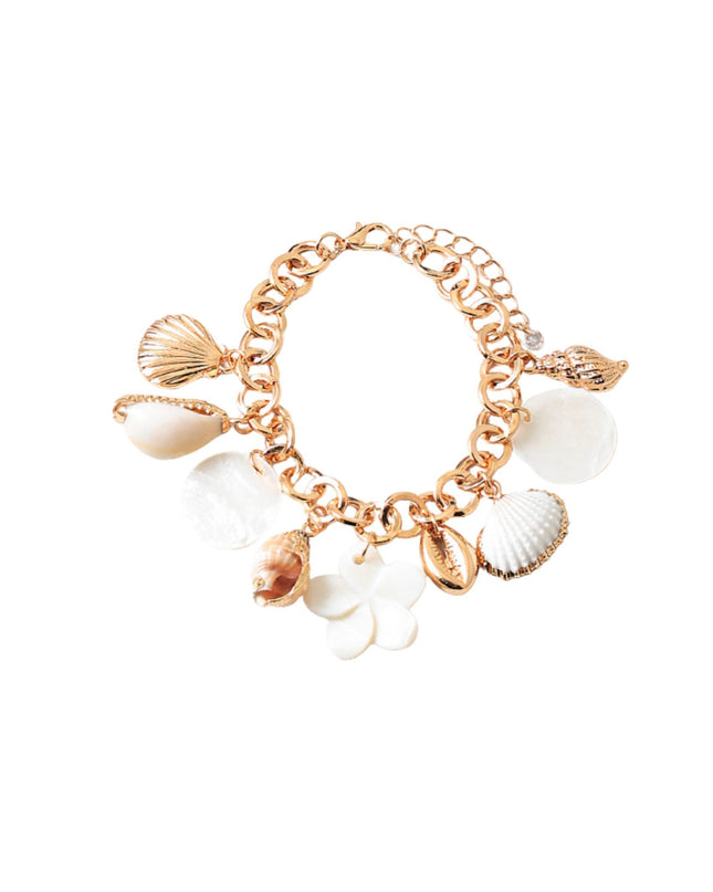 Metal Seashell Puka White Shell Flower Charm Chain Link Bracelet