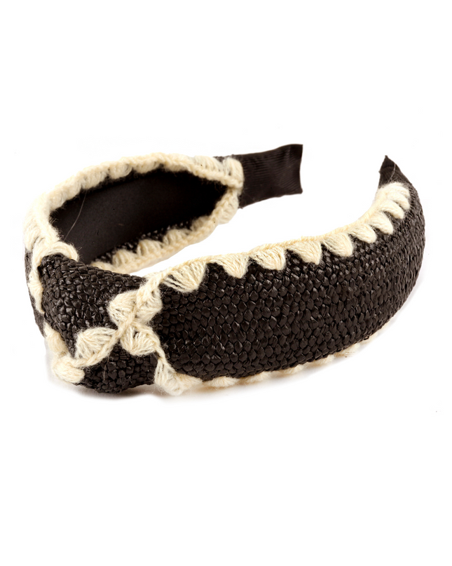 Ric Rac Trim Knotted Rattan Headband
