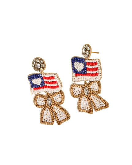 Star Spangled Bow Seed Beaded Earrings
