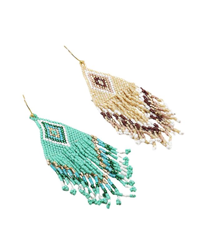Seed Bead Kite Shape Fringe Earrings