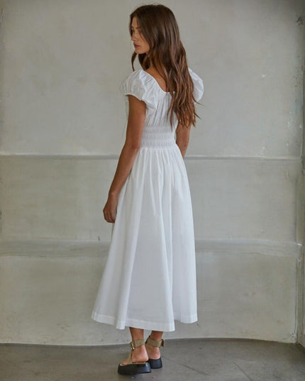 Brenna Cap Sleeve Scoop Neck Smocked Waist Midi Dress