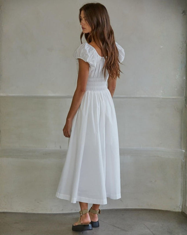 Brenna Cap Sleeve Scoop Neck Smocked Waist Midi Dress