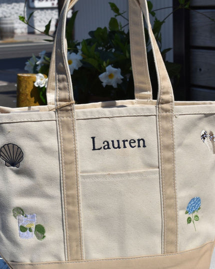Customized Name and 4 Icons Medium Classic Canvas Tote Bag