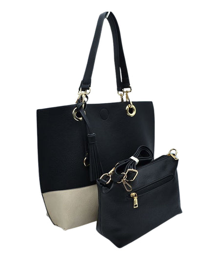 Gold Grommet Two Tone Tote Bag & Crossbody Bag