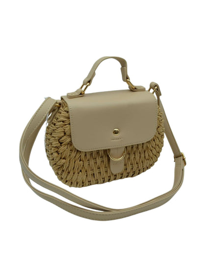 Woven & Leather Mix Snap Button Bag