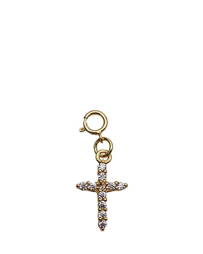 Round Stone Cross Gold Charm