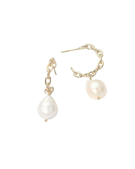 Pearl Drop Chain Link Hoop Earrings
