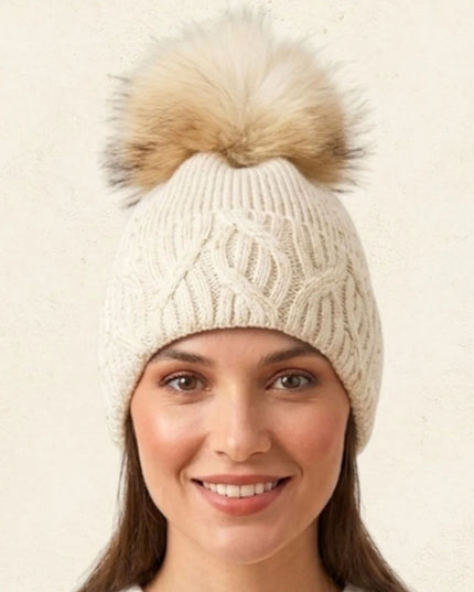 Oversized Pom Pom Cable Knit Winter Beanie Hat