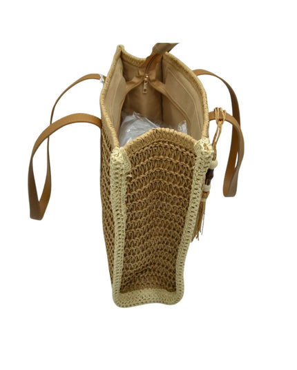 Beaded Tassel Straw Tote Bag