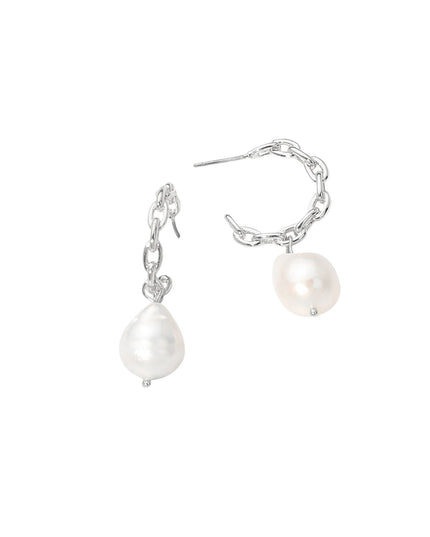 Pearl Drop Chain Link Hoop Earrings