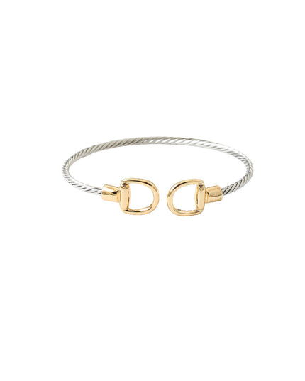Two Tone Buckle Tip Twisted Metal Cuff Bracelet