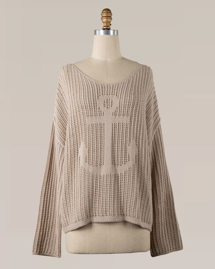 Nautical Anchor Mesh Knit Sweater