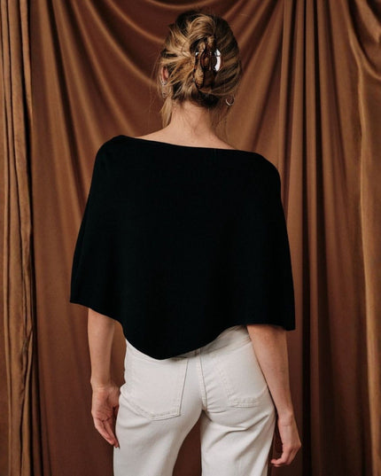 Slouchy Neck Half Sleeve Poncho Knit Top