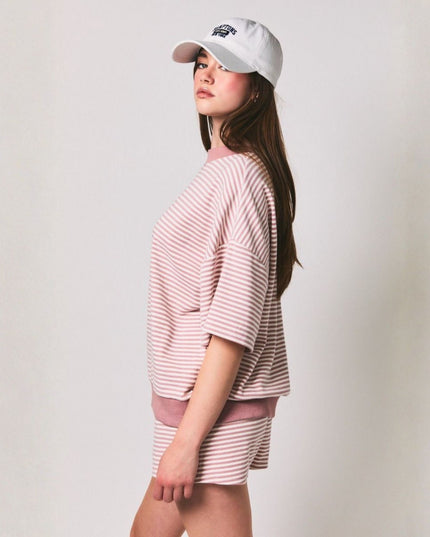 Mock Neck Striped Short Sleeve Top