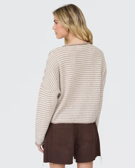 Striped Raw Edge Drop Shoulder Knit Cardigan Sweater