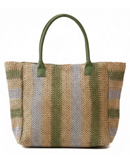 Natural Multi Color Stripe Straw Large Tote Bag