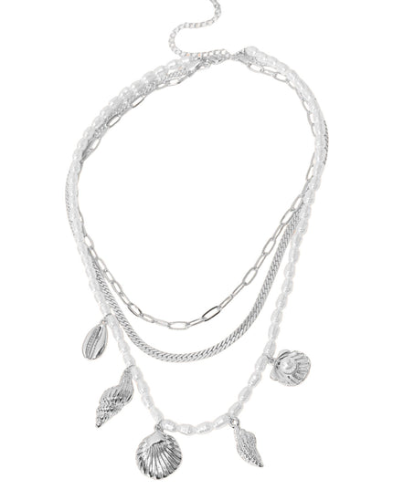 Sea Shell Charm Pearl Layered Chain Necklace