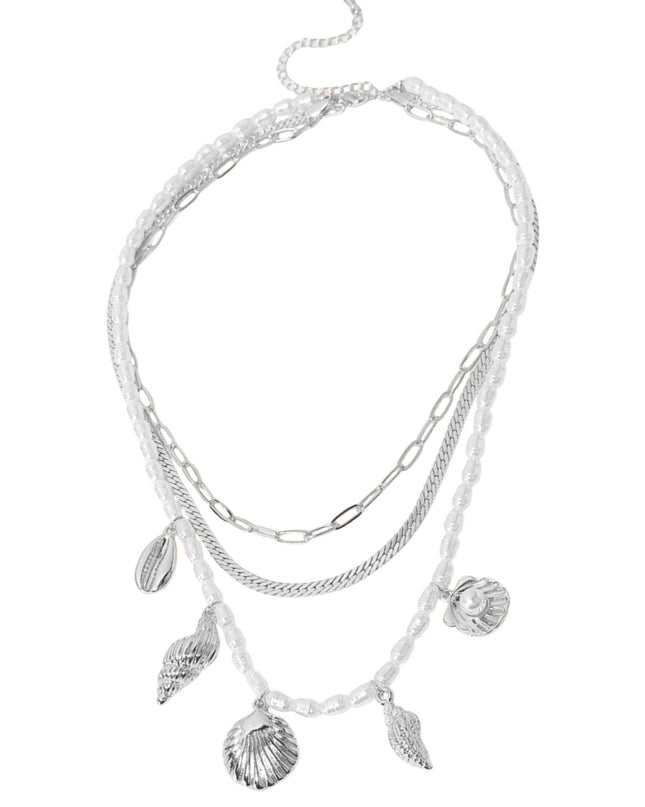 Sea Shell Charm Pearl Layered Chain Necklace