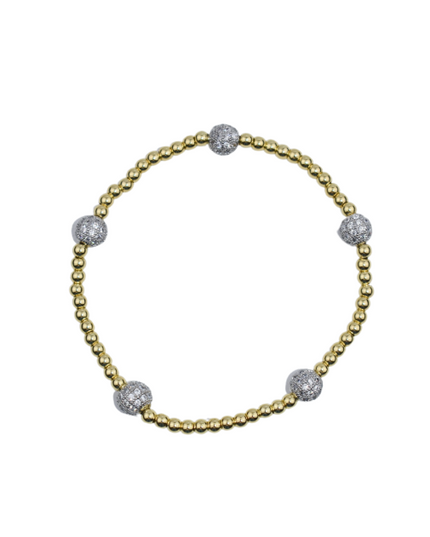 Crystal CZ Spaced Ball Gold Stretch Bracelet