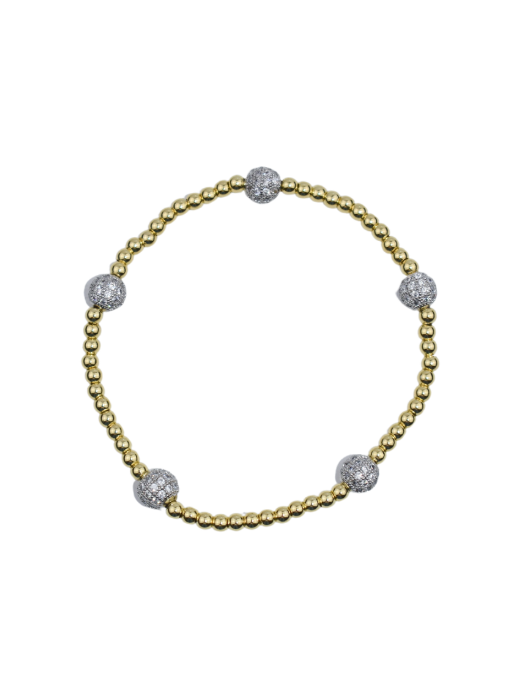 Crystal CZ Spaced Ball Gold Stretch Bracelet