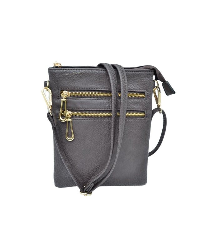 2 Zipper Tall Vegan Leather Crossbody Bag