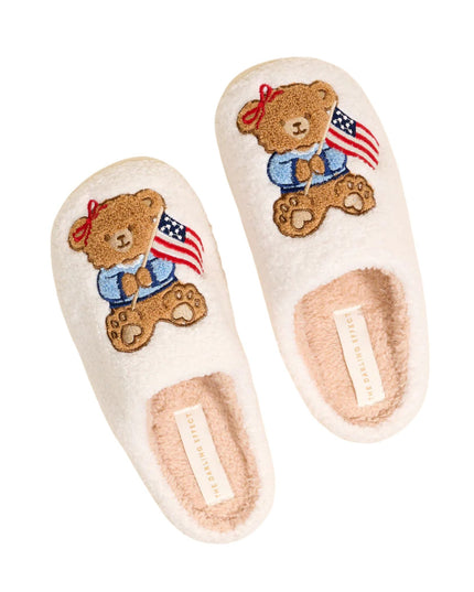 Star Spangled Bear Fuzzy Slippers