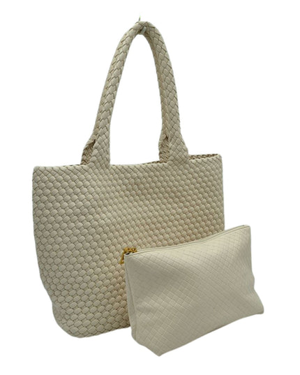 Woven Double Strap Woven Leather Tote Bag With Pouch