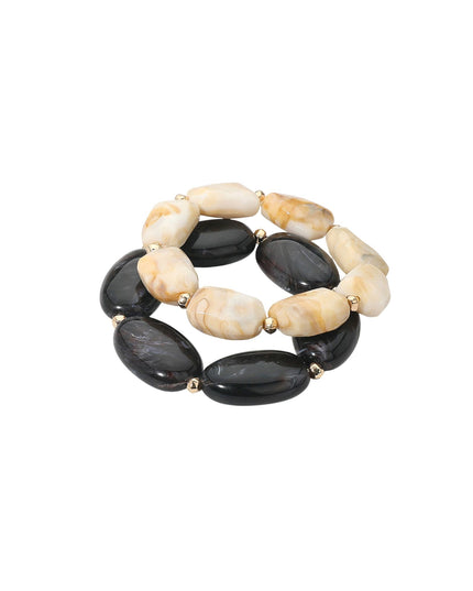 Oval Stone Gold Metal Ball Bead 2 Bracelet Set