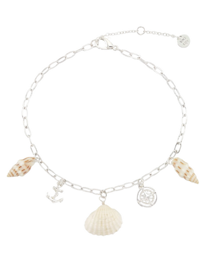 Anchor, Compass, Shell Charm Anklet