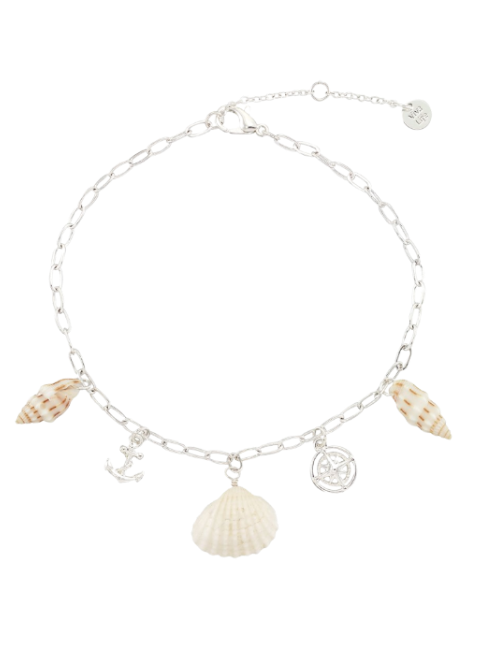 Anchor, Compass, Shell Charm Anklet