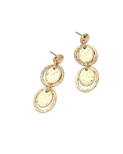 Hammered Metal Layered Oval Disc Link Drop Earrings