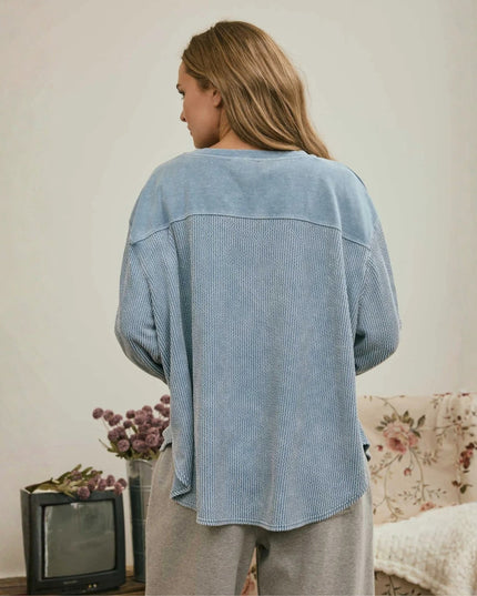 Boxy Textured Patch Elbow Long Sleeve Top