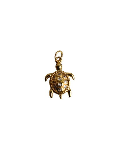 Small Sea Turtle Crystal Detail Gold Metal Charm