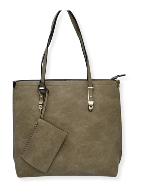 Large Tote With Gold Buckle Strap And Wristlet