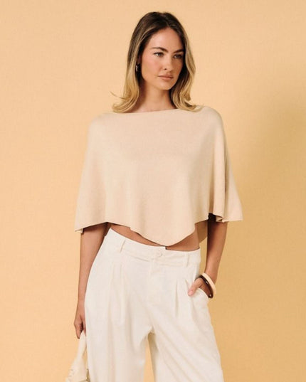 Slouchy Neck Half Sleeve Poncho Knit Top