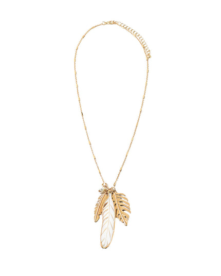 Triple Leaf Charm Metal Rectangle Bead Chain Necklace