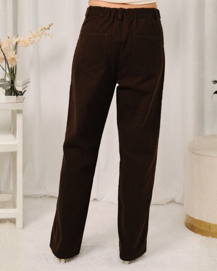 Button Front Straight Leg Elastic Back Waistband Denim Jeans