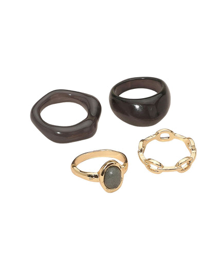Bold Modern Gemstone Accented Stackable 4 Ring Set