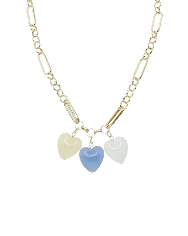 Triple Resin Hearts Charm Gold Chain Link Necklace