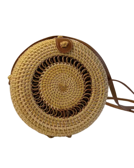 Circle Pattern Detail Rattan Circle Bag