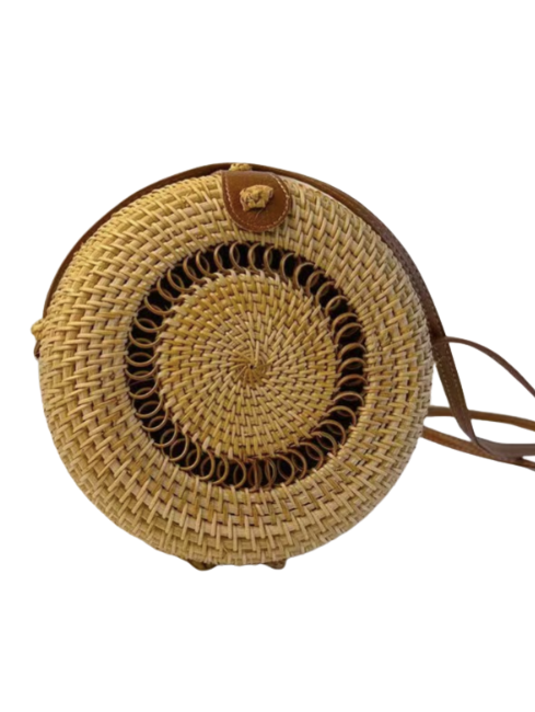 Circle Pattern Detail Rattan Circle Bag