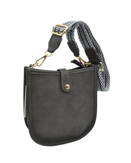 Stripe Strap Button Closure Messenger Bag