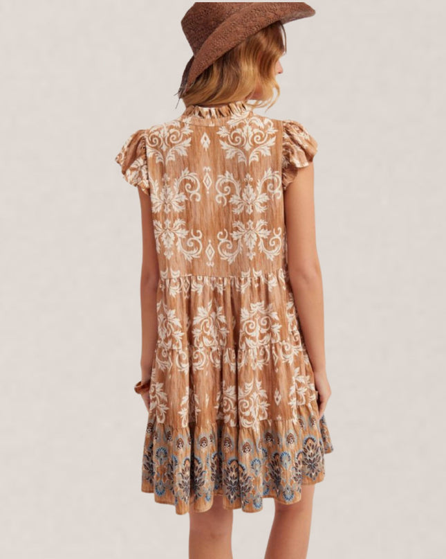 Floral Printed Ruffle Cap Sleeve Mini Dress