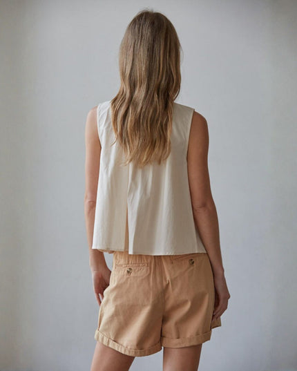 Davina Split Pin Tuck Detail Tie Front Sleeveless Top