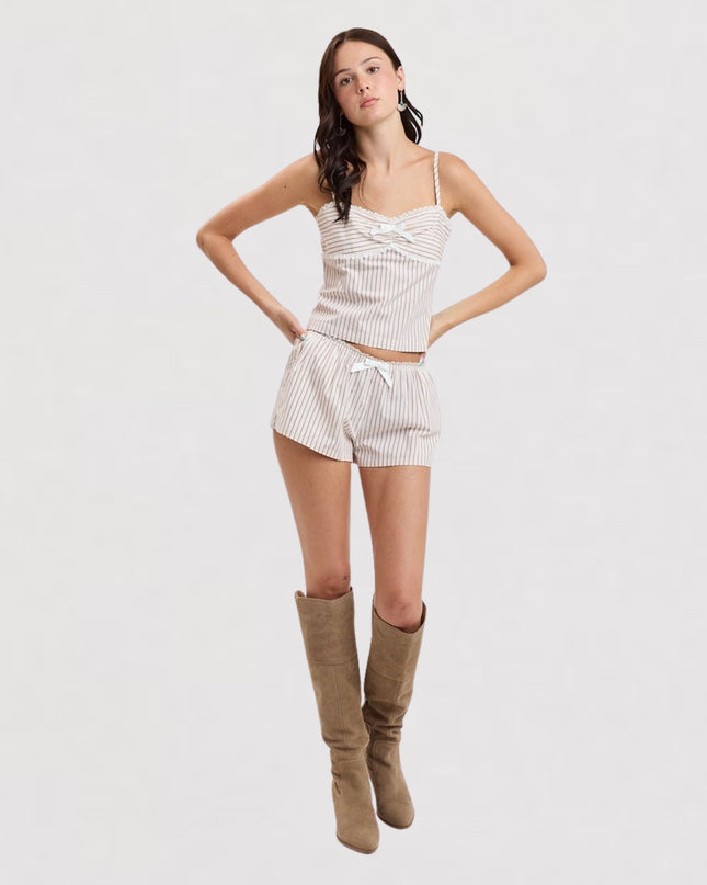 Minimal Stripe Lace Ribbon Micro Shorts