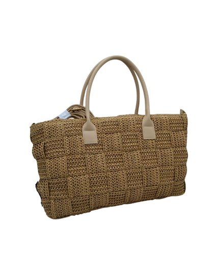 Rectangle Straw Wide Weave Vegan Handle Shoulder Bag